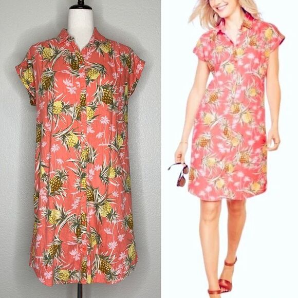 Old Navy Dresses & Skirts - NWOT Old Navy Linen Blend Pineapple Print Summer Shift Shirt Dress, Sz Small